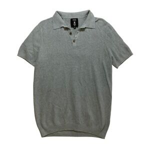 Hircus‎ Cachemire Mens Cashmere Blend Grey Short Sleeve Knit Polo Shirt Size M